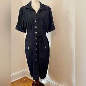 Chico’s Black Button-Front Shirt Dress Belted Utility Style Size 2.5